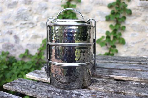 hammered metal tiffin lunch box|Hammered Metal Tiffin Lunch Box .